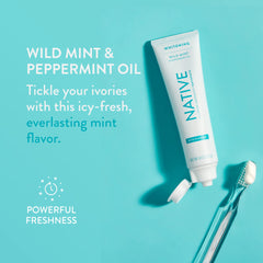 Native toothpaste displaying simple ingredients for a gentle clean.