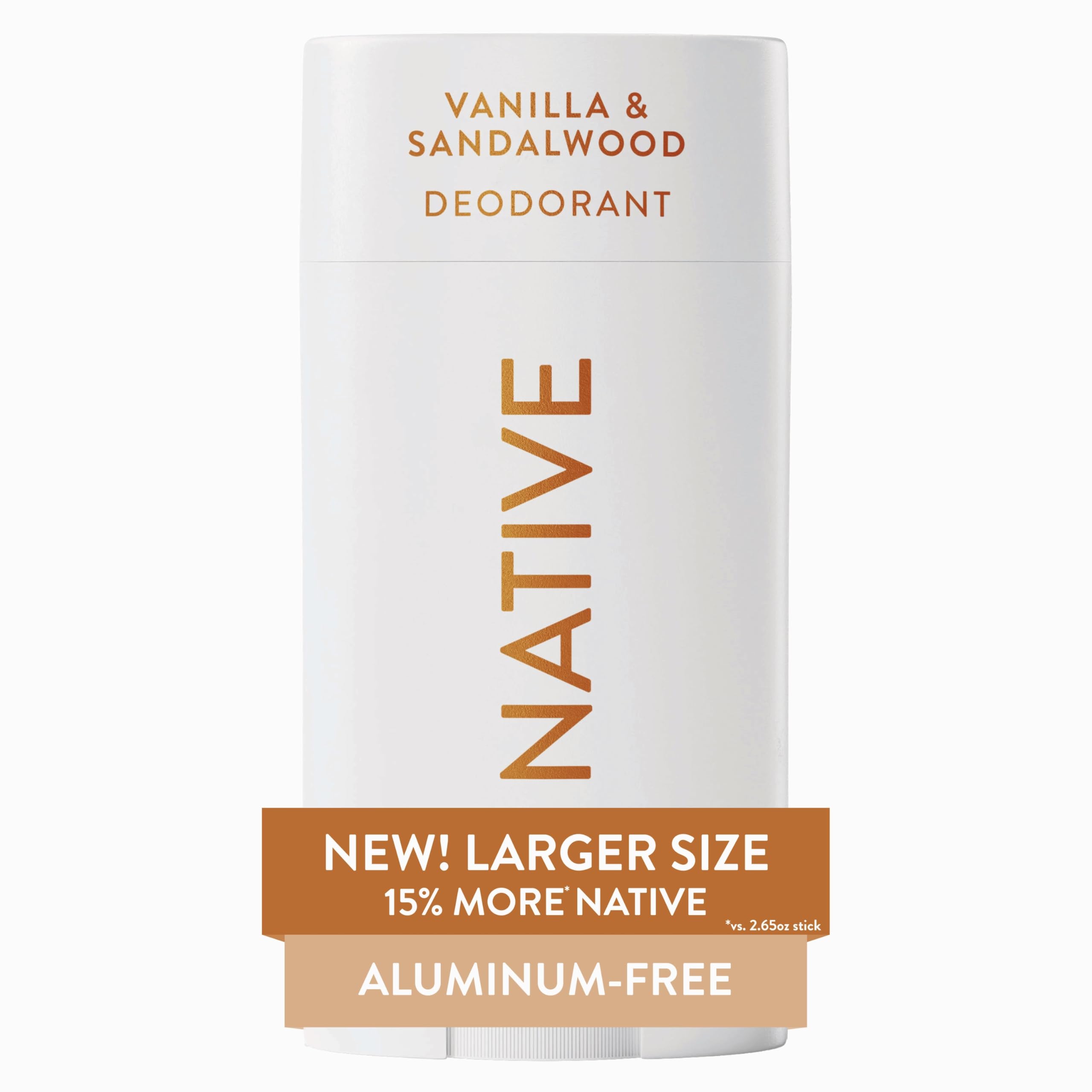 Native Vanilla Sandalwood deodorant stick with sleek packaging and inviting aroma.