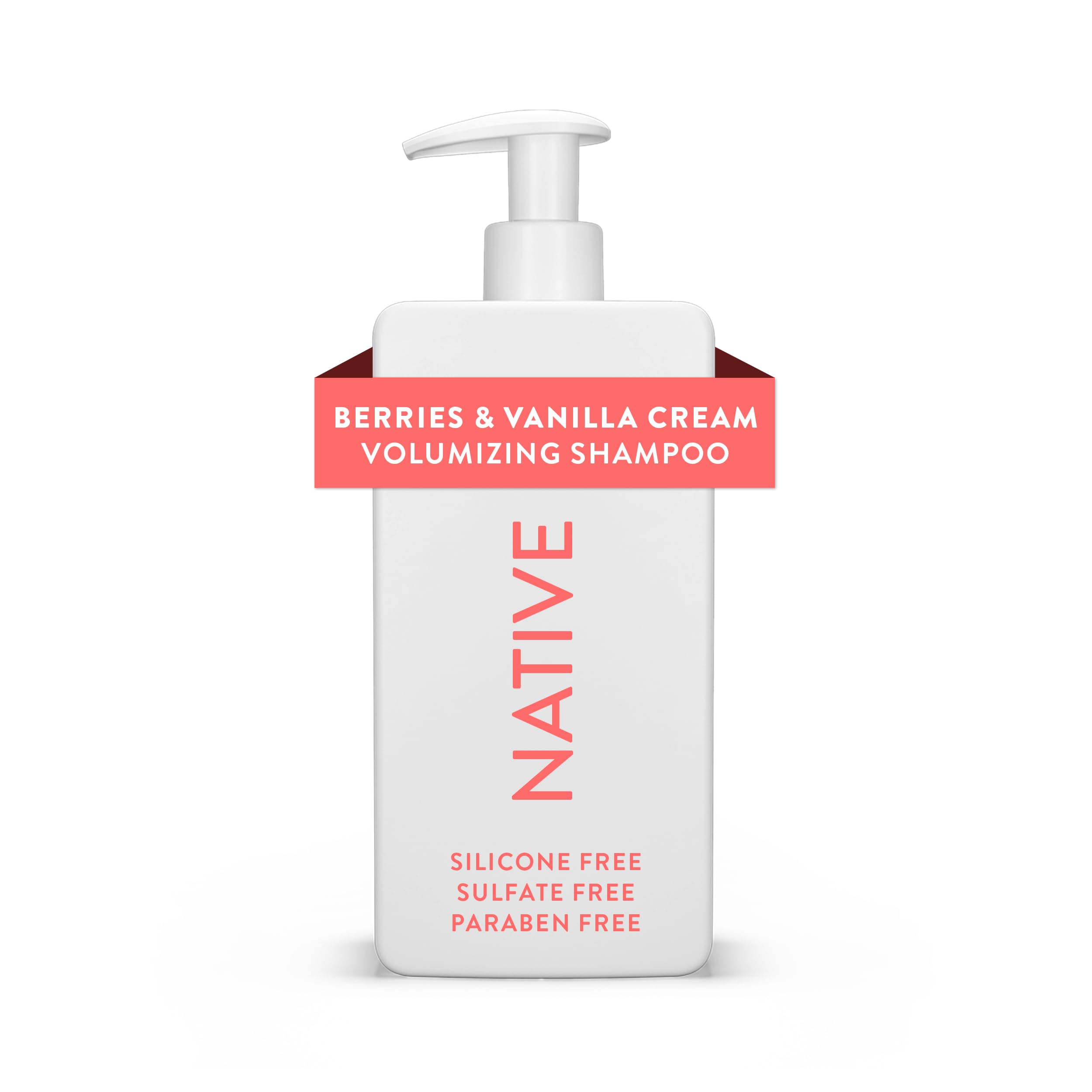 Native Volumizing Shampoo bottle with berries-vanilla-cream scent boosts lightness and bounce