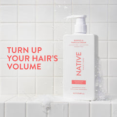 Close-up of Native Volumizing Shampoo pump-top for easy daily dosing
