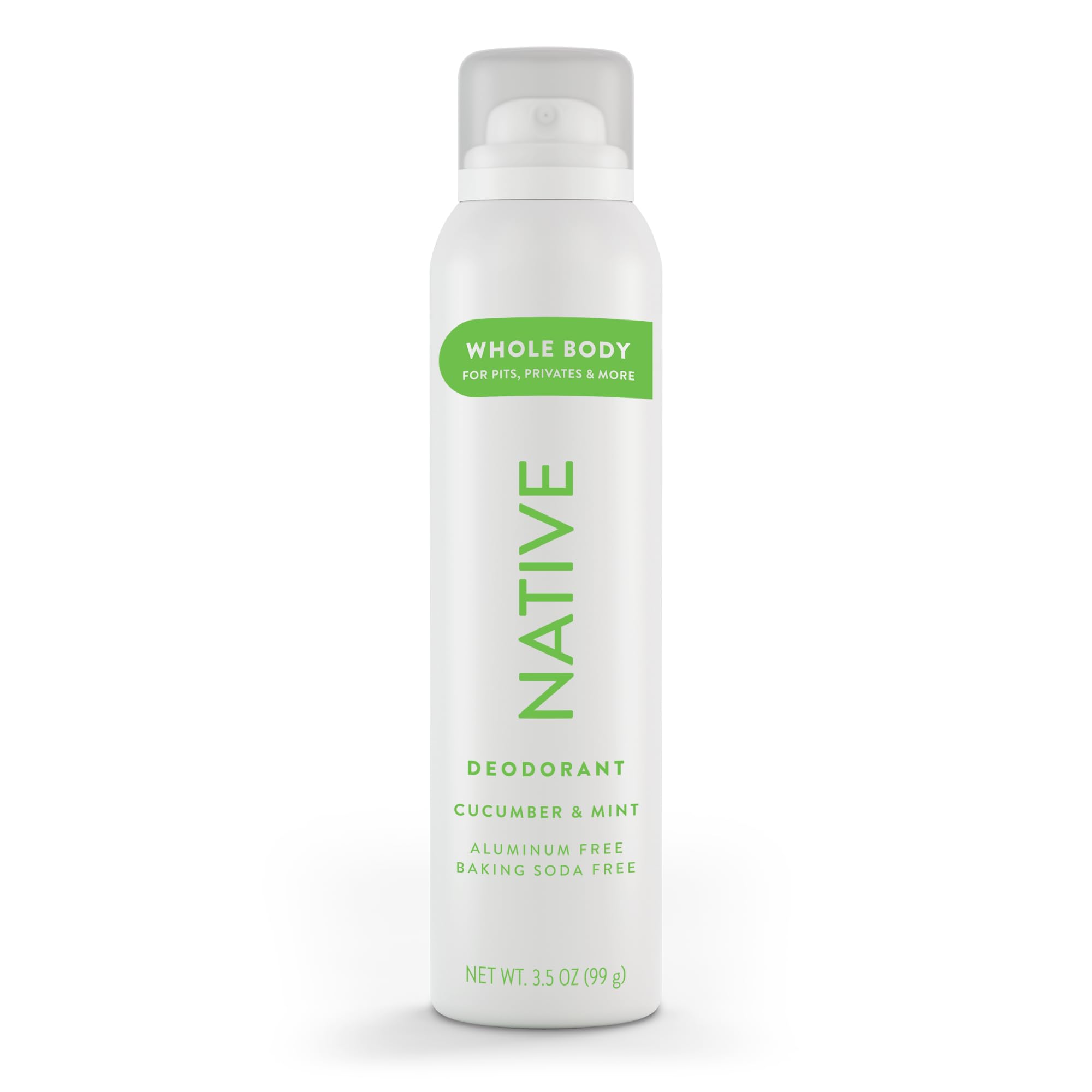 Native whole body deodorant spray bottle in cucumber-mint, refreshing scent