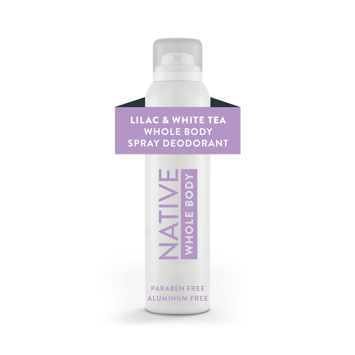 Native Whole Body Deodorant Spray Lilac White Tea packaging shows stylish design for all-day freshness.