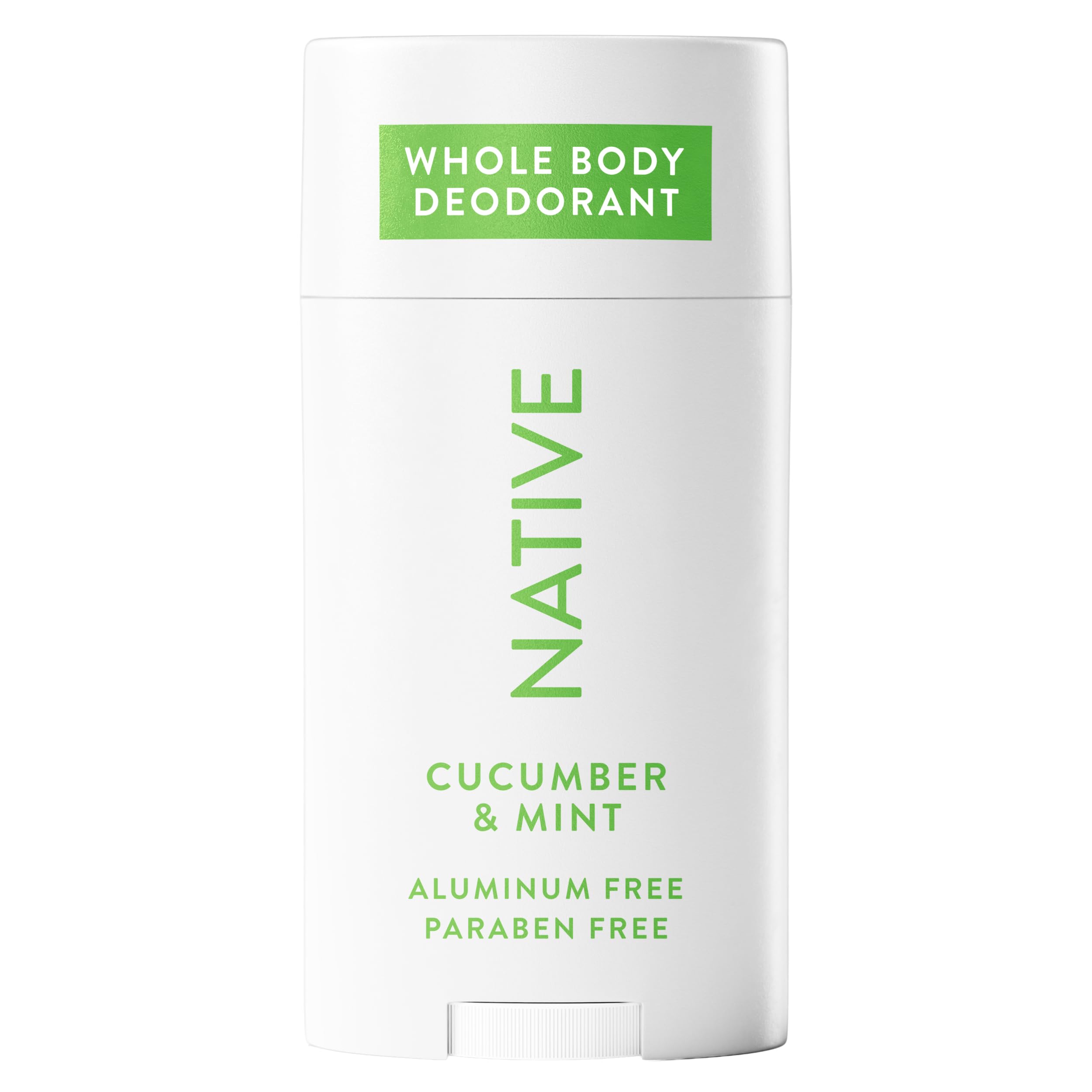 Native Whole Body Deodorant Stick cucumber mint pack shot showing lasting freshness