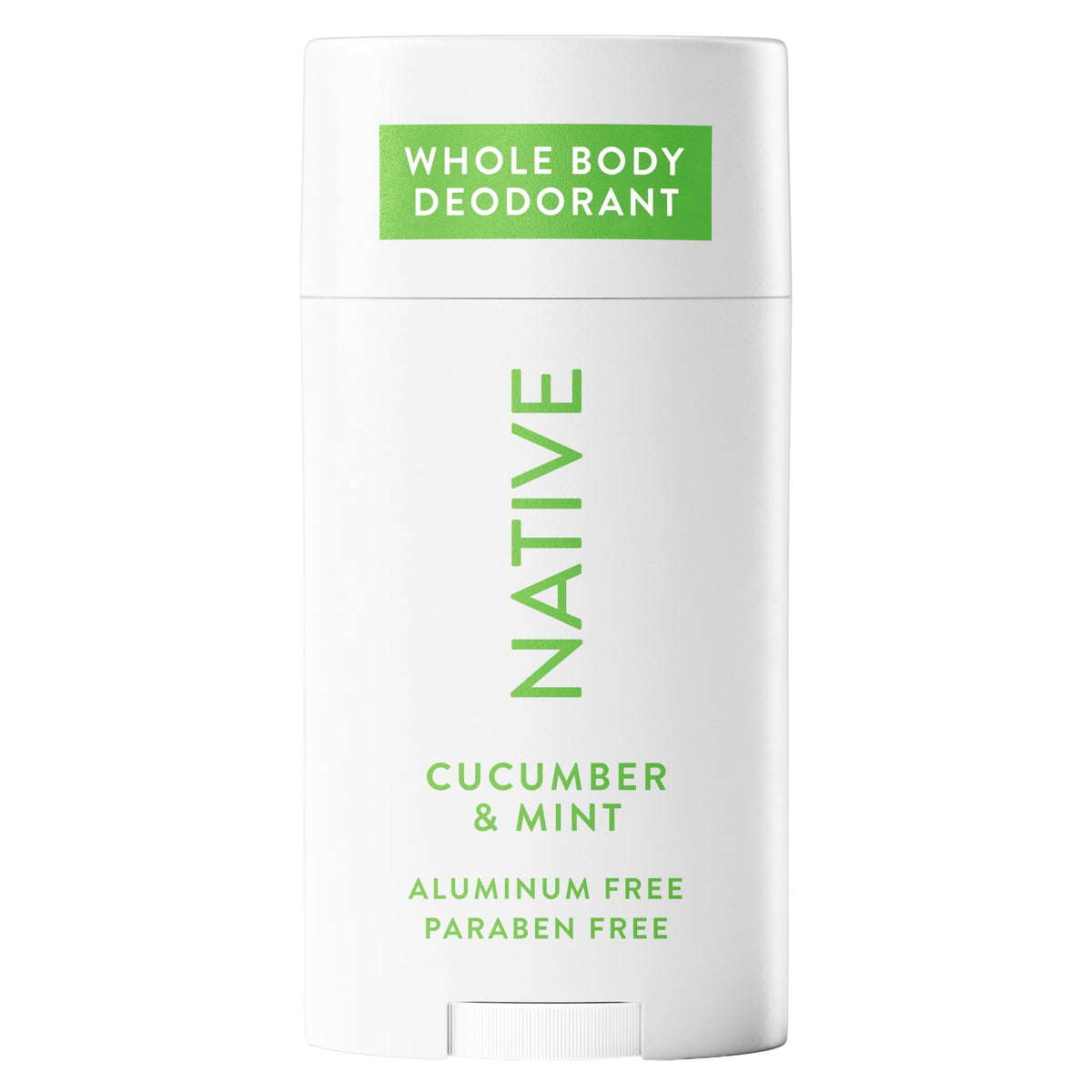 Native Whole Body Deodorant Stick cucumber mint pack shot showing lasting freshness