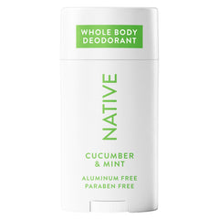 Native Whole Body Deodorant Stick cucumber mint pack shot showing lasting freshness
