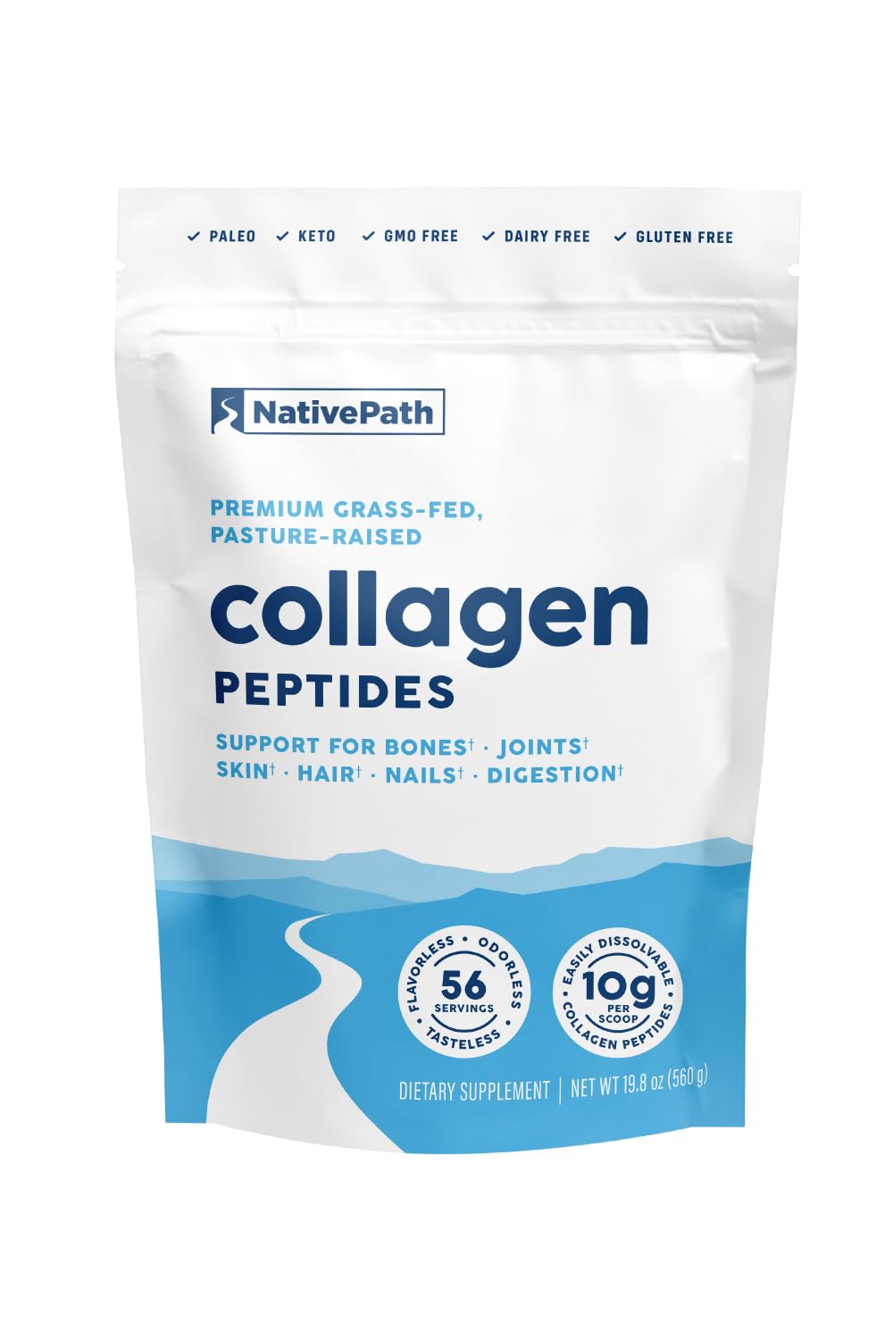 NativePath Collagen Peptides bottle front demonstrates purity and easy daily use.