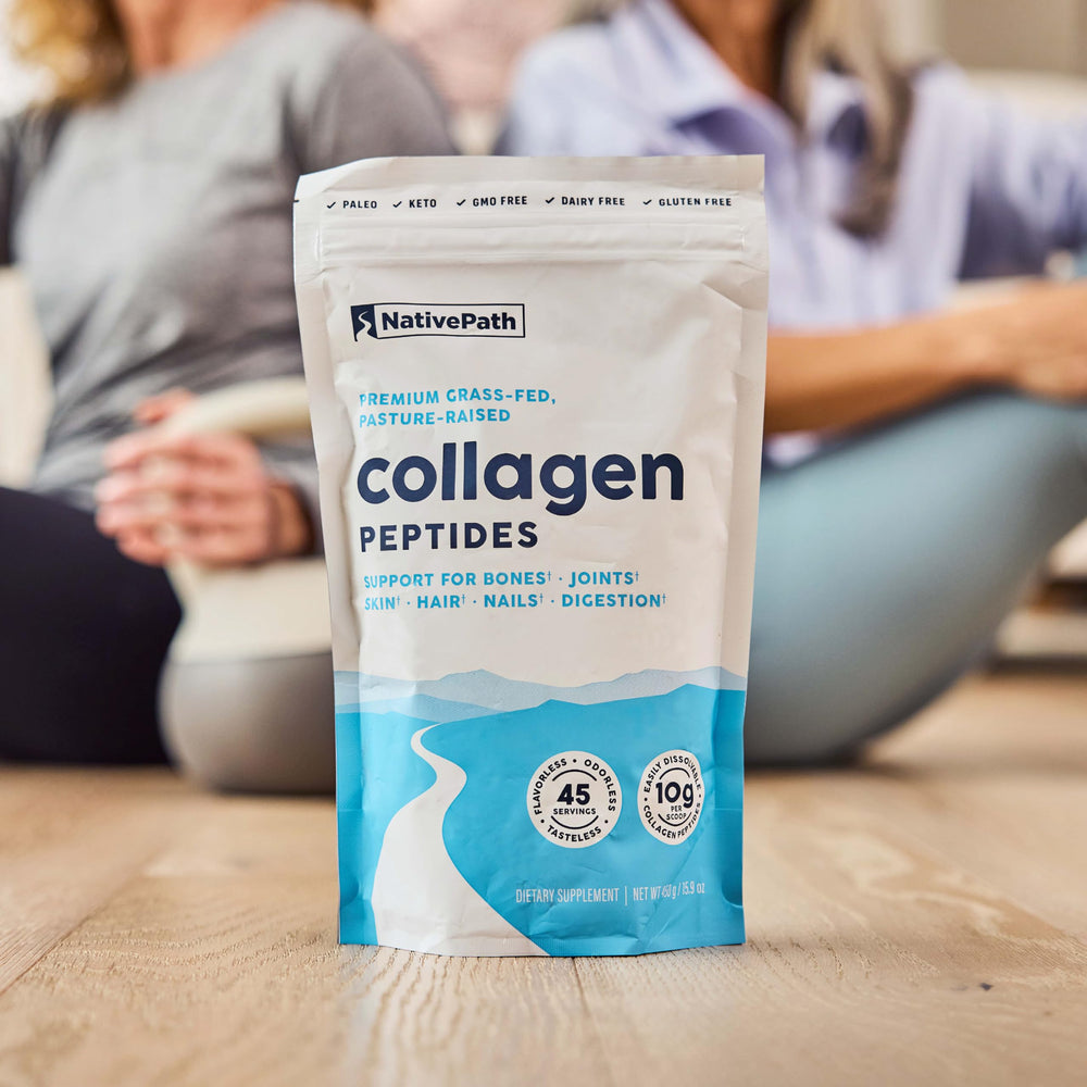 Daily-use setup showing collagen powder integrated into morning routine.