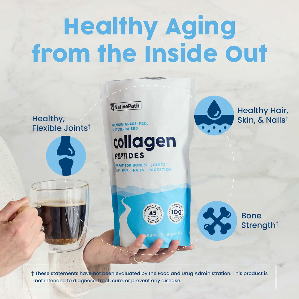 Glass with water and collagen for a simple wellness ritual.