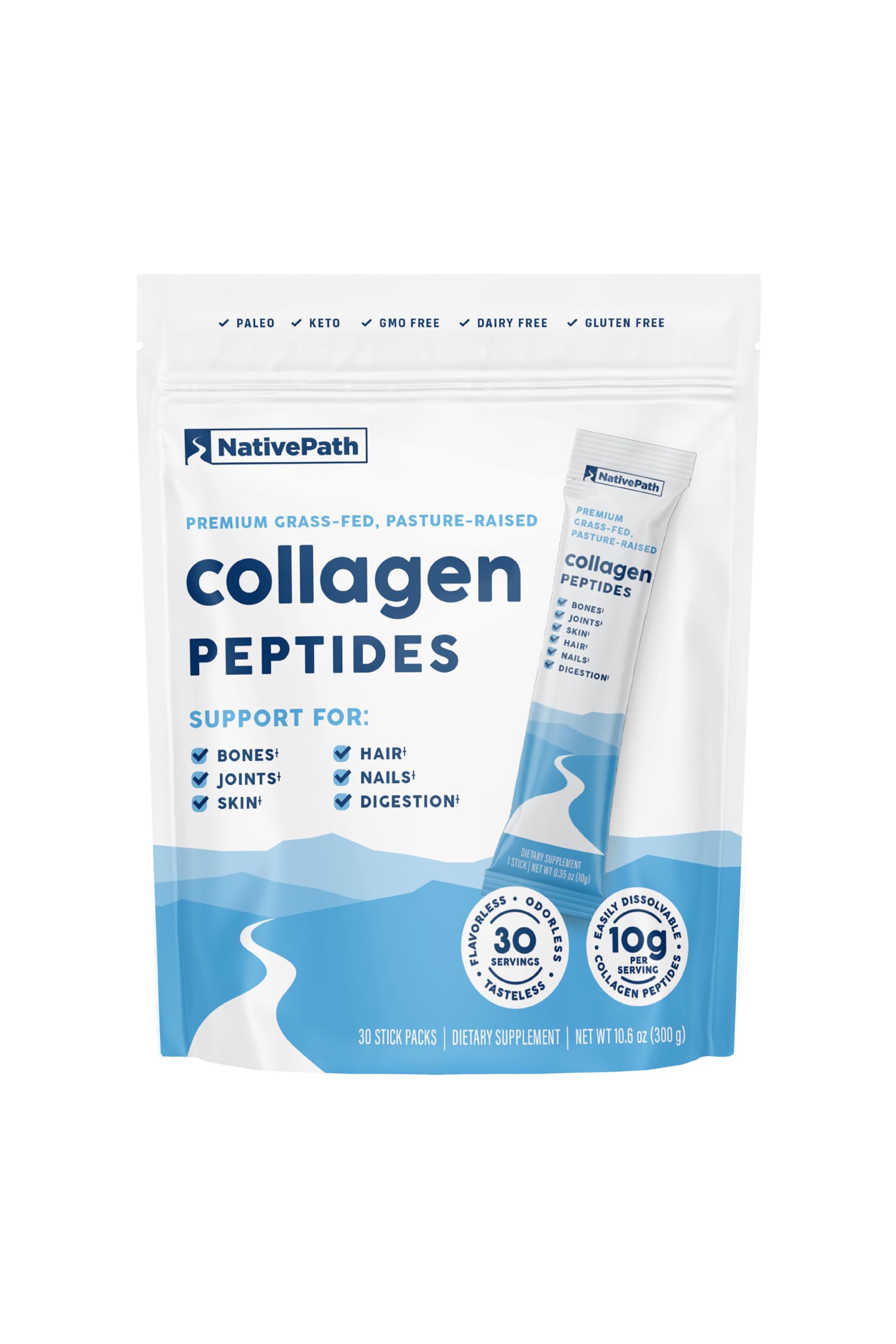 NativePath collagen sticks packaging highlights convenient on-the-go use.