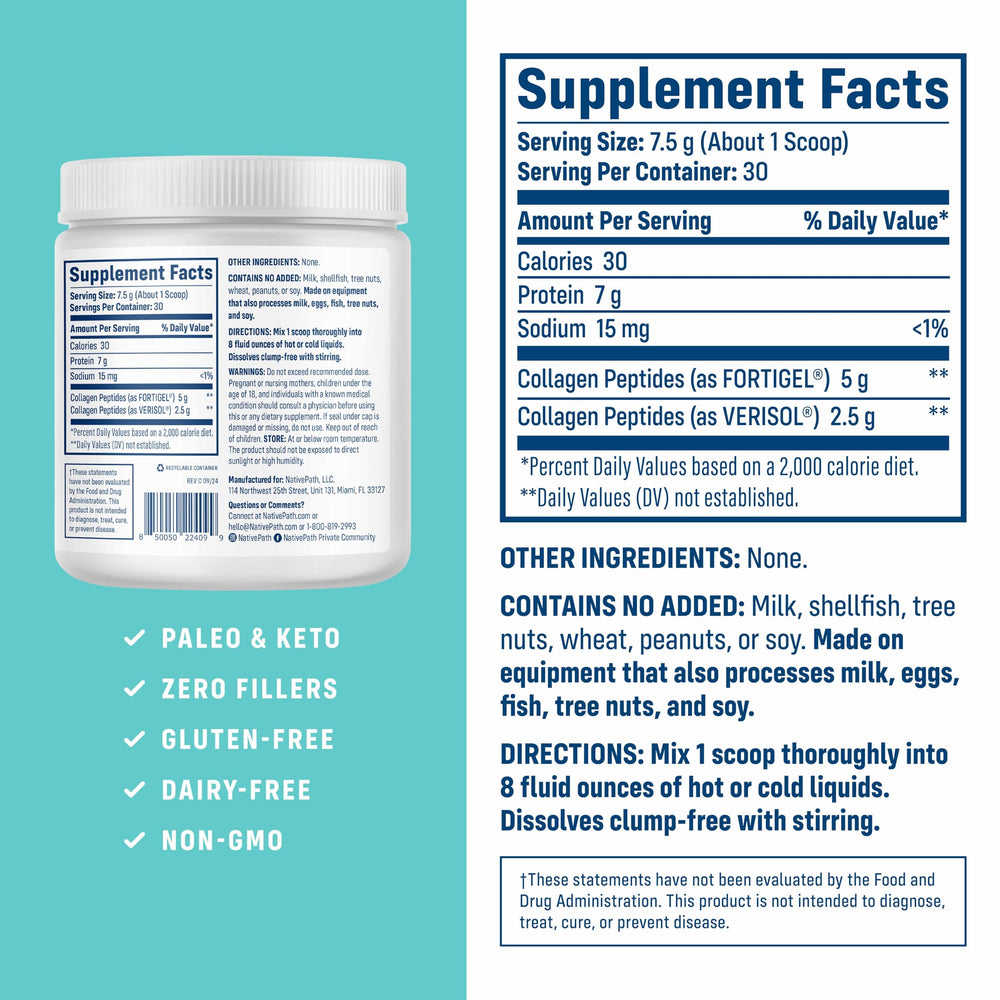 NativePath Joint Health Advanced Formula powder texture showcases premium bioactive peptides.