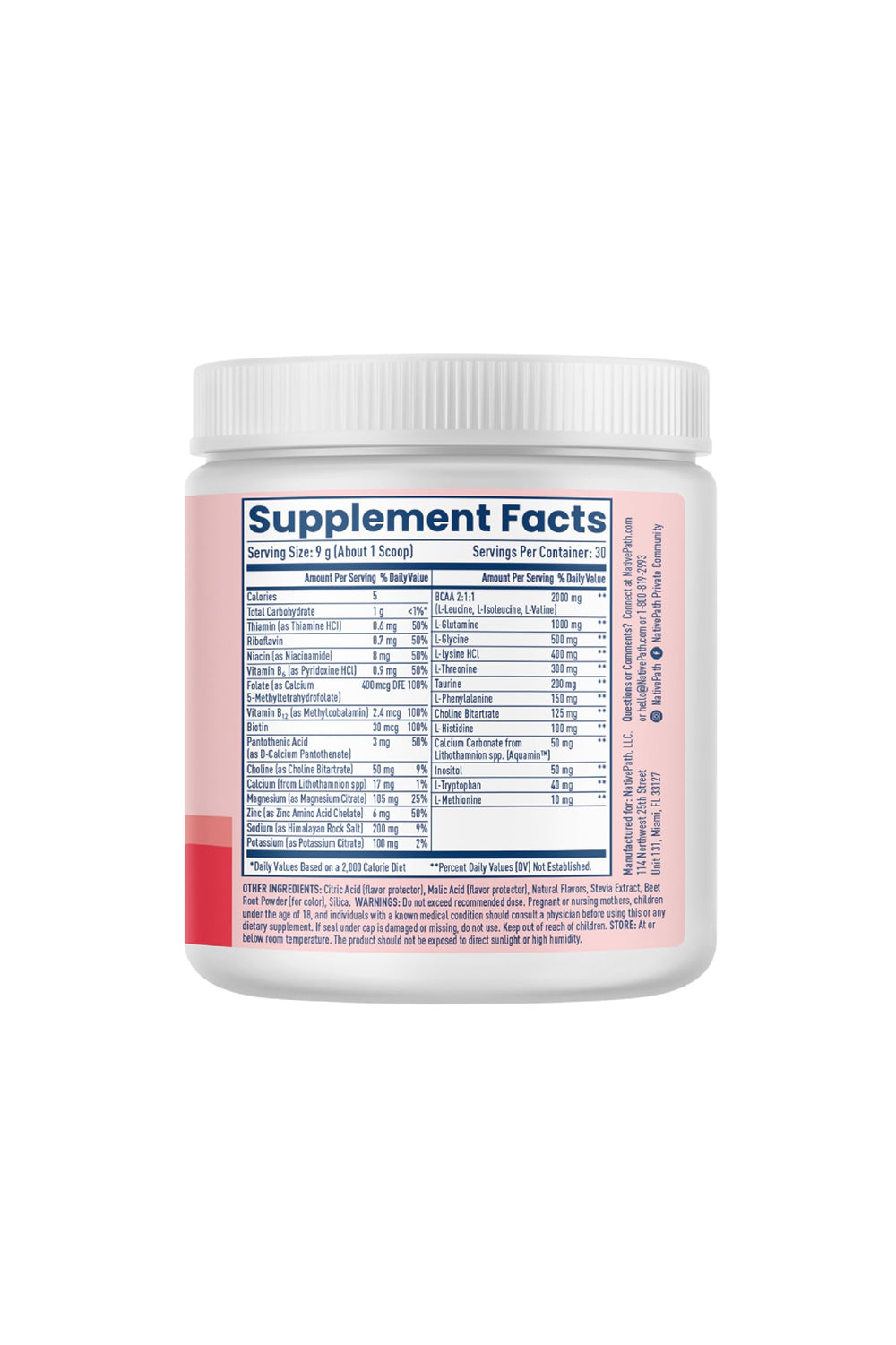 NativePath Native Hydrate tub label emphasizing clean ingredients