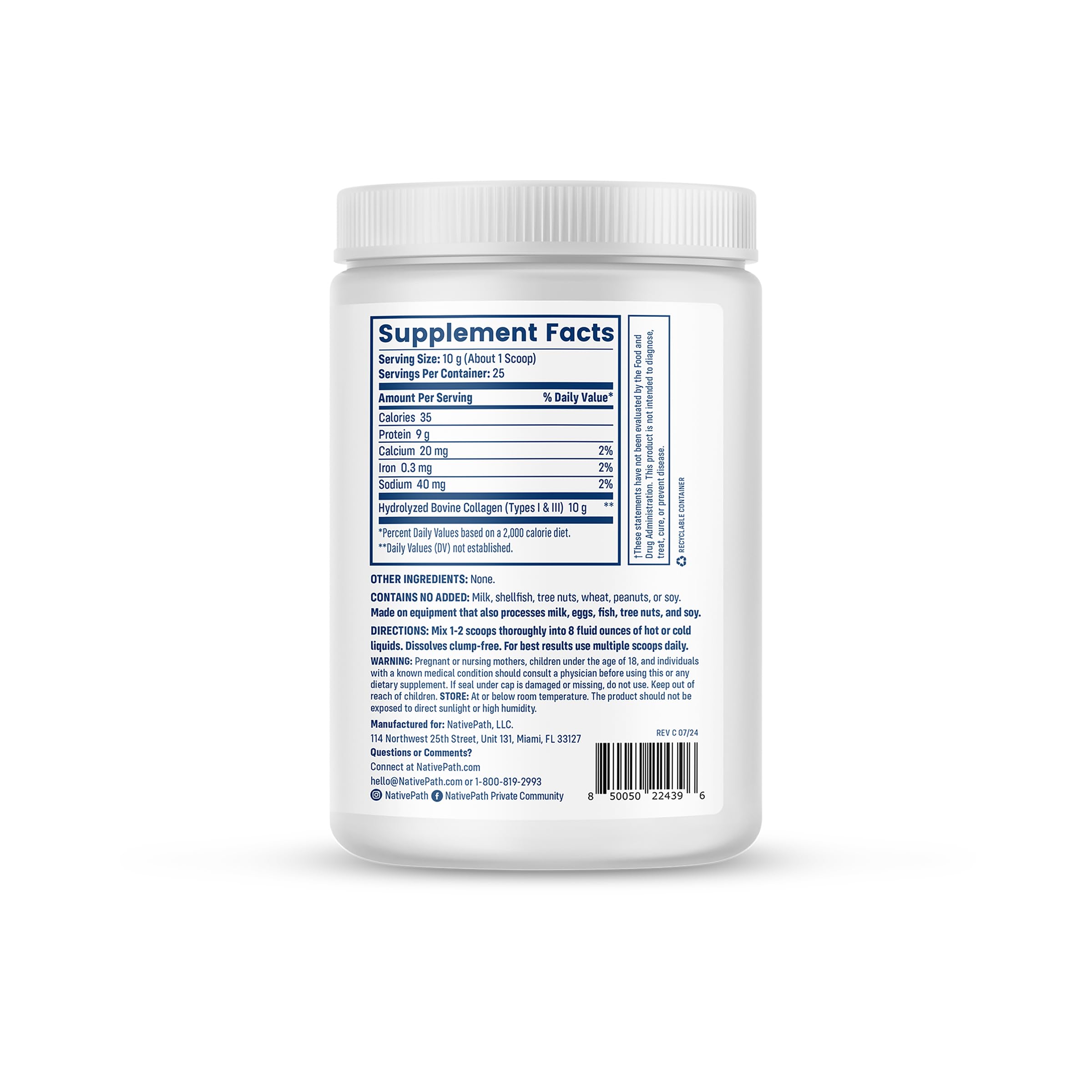 NativePath Collagen Peptides powder in glass ready to mix into drinks