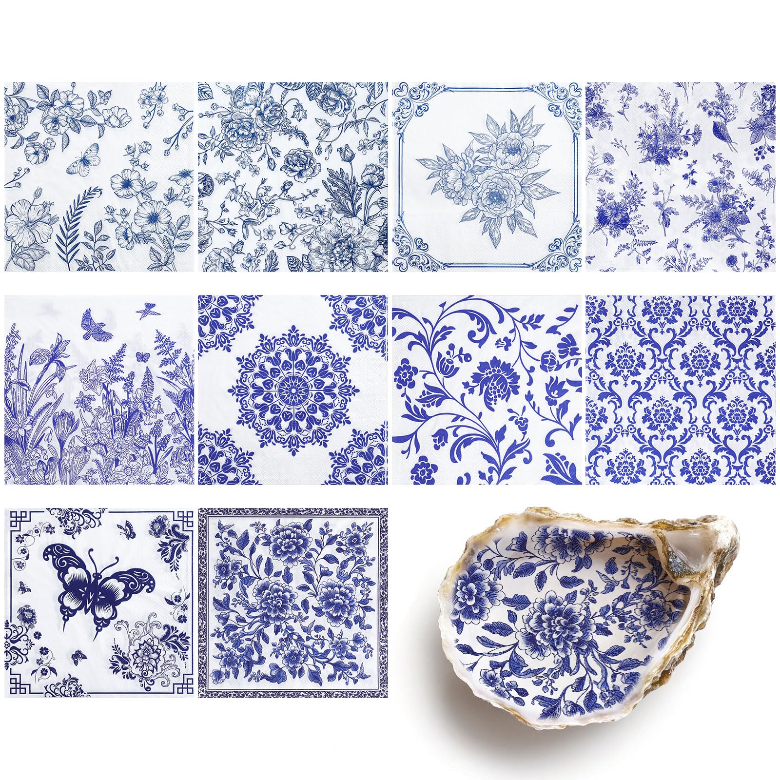NatNarr blue white floral decoupage napkins close up for vibrant crafts