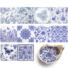 NatNarr blue white floral decoupage napkins close up for vibrant crafts
