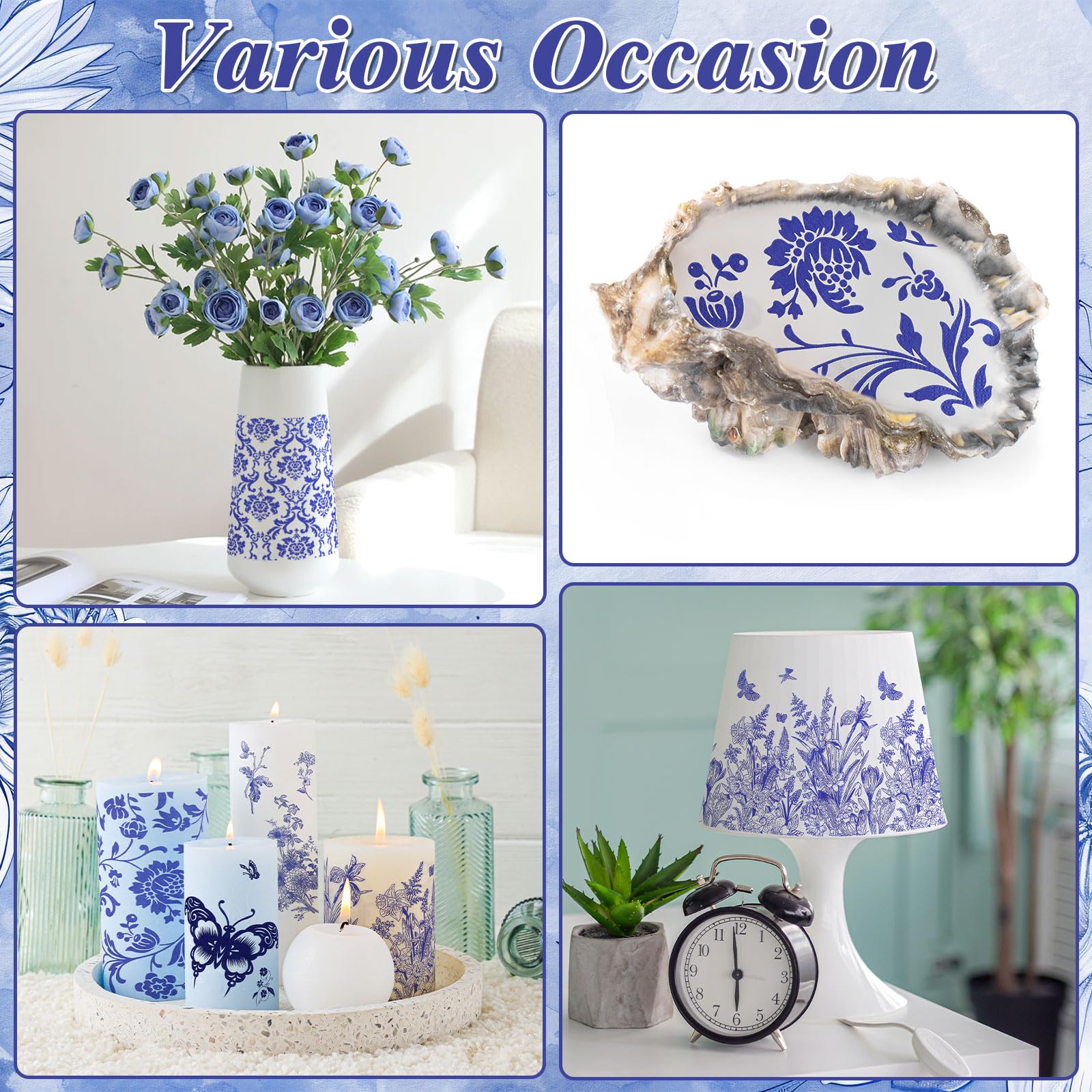 NatNarr blue white floral napkins used in cards and scrapbooks