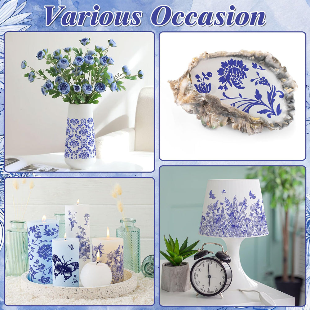 NatNarr blue white floral napkins used in cards and scrapbooks