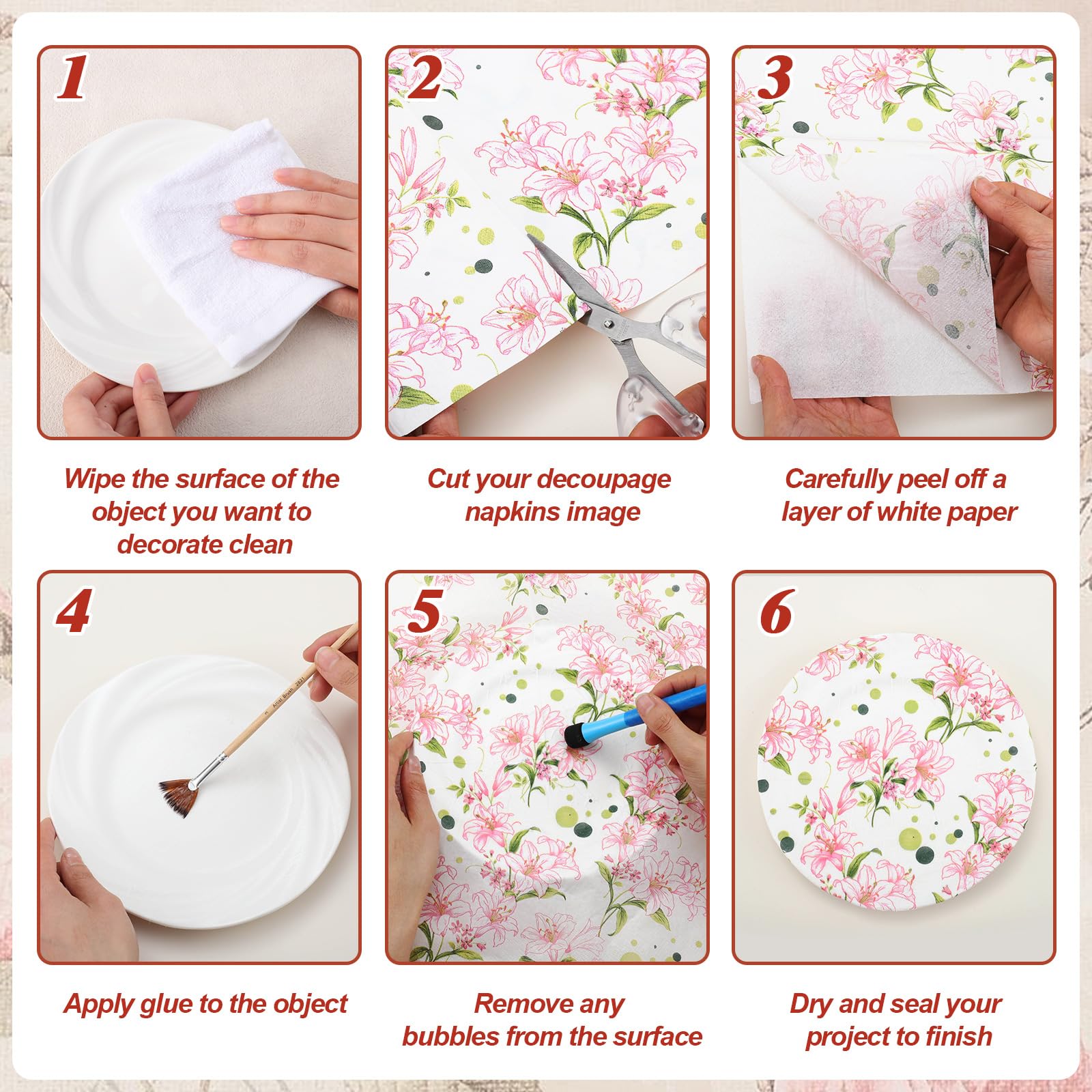 NatNarr floral decor napkins for scrapbooks and mixed-media projects