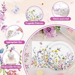 NatNarr garden party setup with floral tableware elevates ambience.