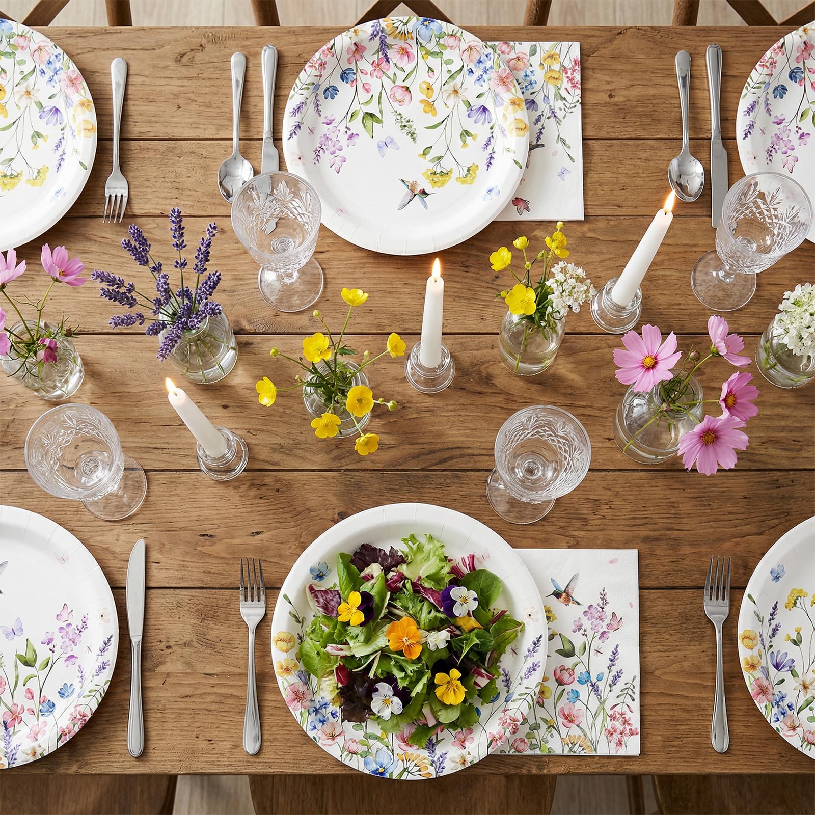 NatNarr spring tea party table setting with coordinated florals.