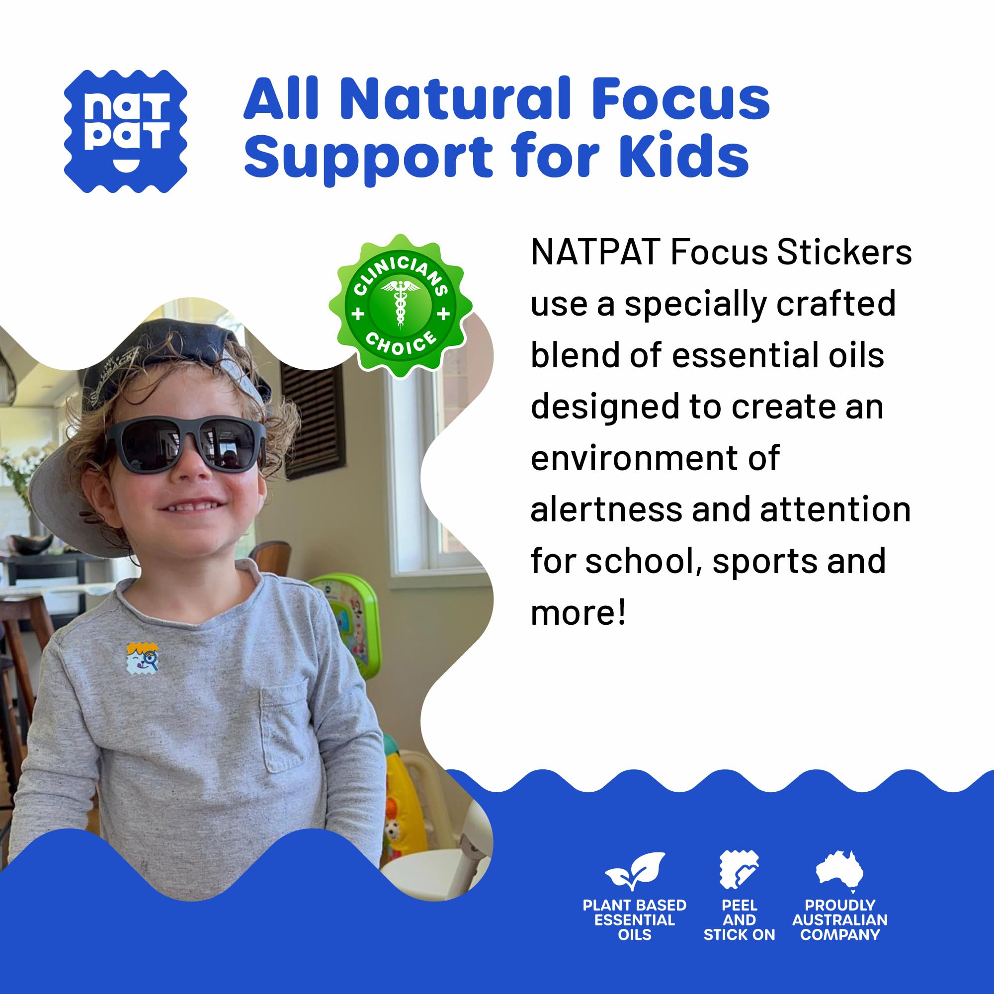 NATPAT Focus Patch on a child’s clothing for easy classroom use.