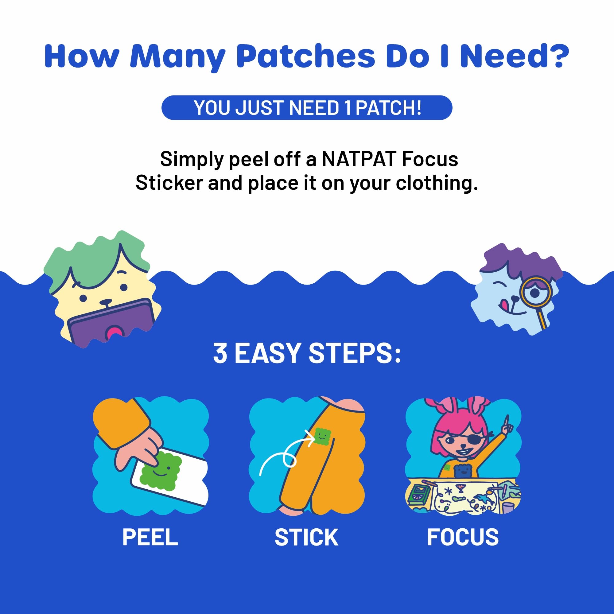 NATPAT Focus Patch attached to a backpack for on-the-go concentration.