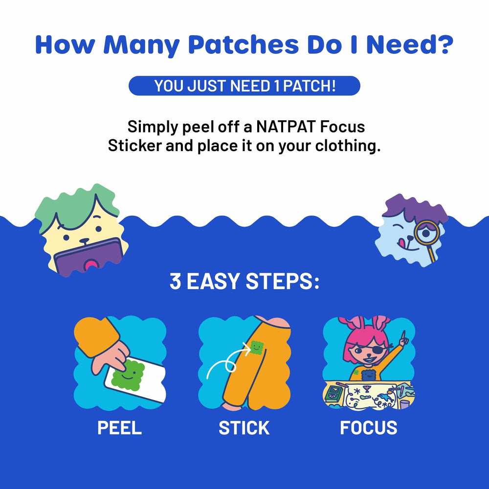 NATPAT Focus Patch attached to a backpack for on-the-go concentration.