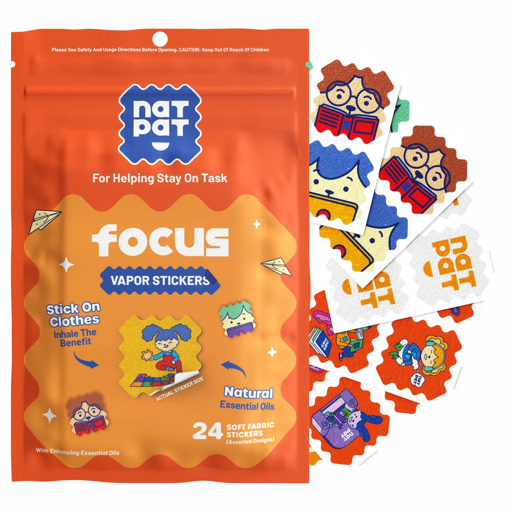 The Natural Patch Co NATPAT Focus Patch on clothes promotes calm, alert focus for kids.