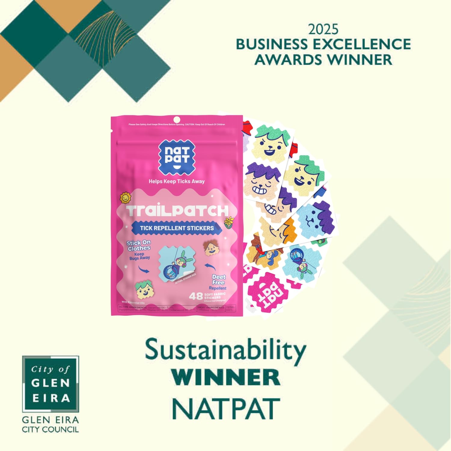NATPAT TrailPatch sticker applied to a child's shirt for easy protection