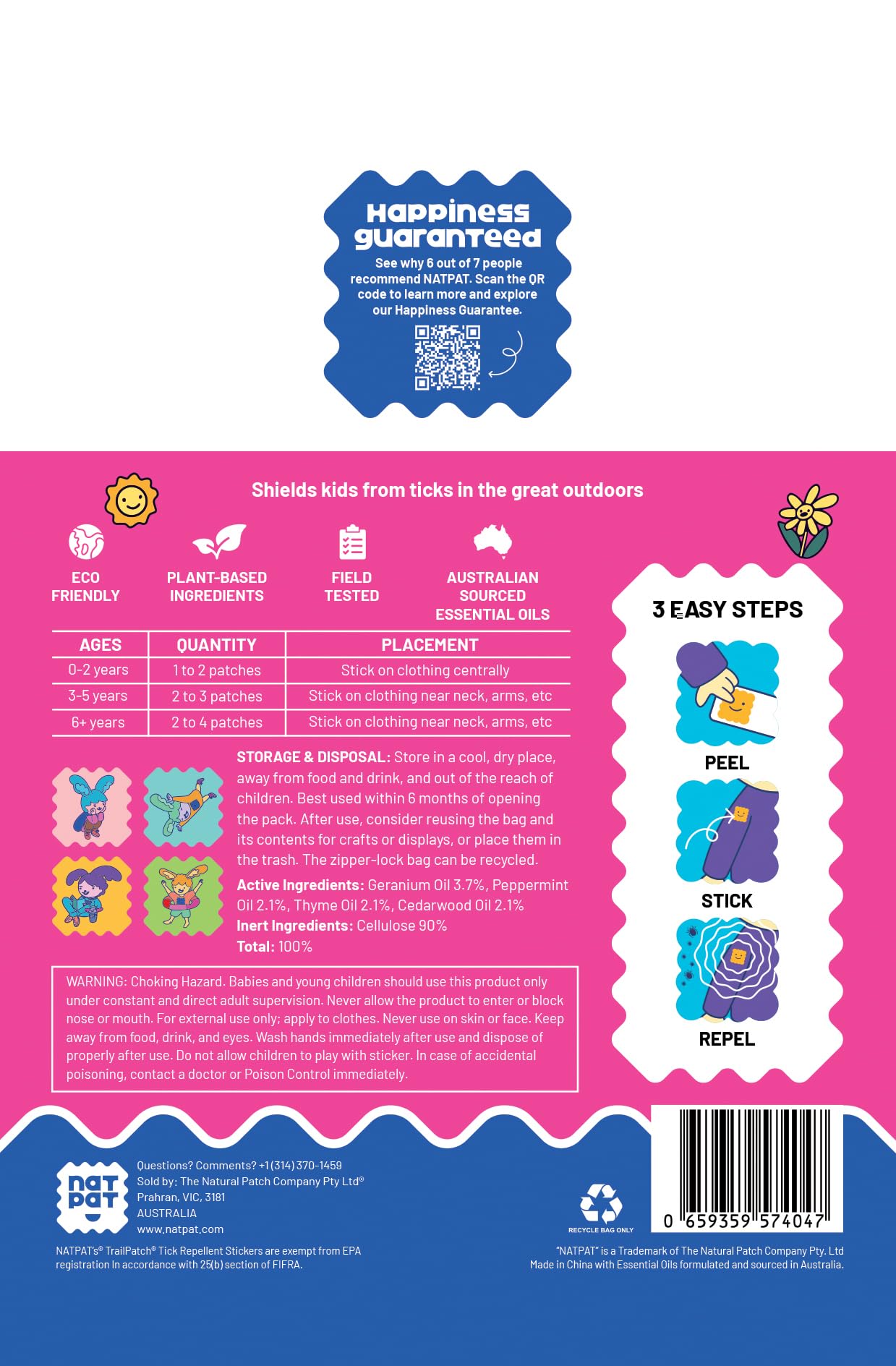 Children outdoors wearing NATPAT TrailPatch for tick protection during play