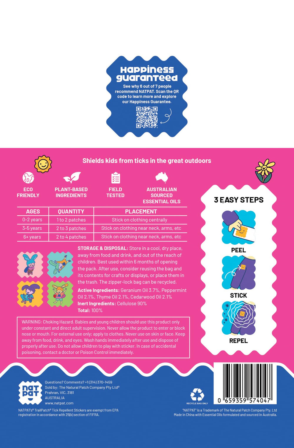 Children outdoors wearing NATPAT TrailPatch for tick protection during play