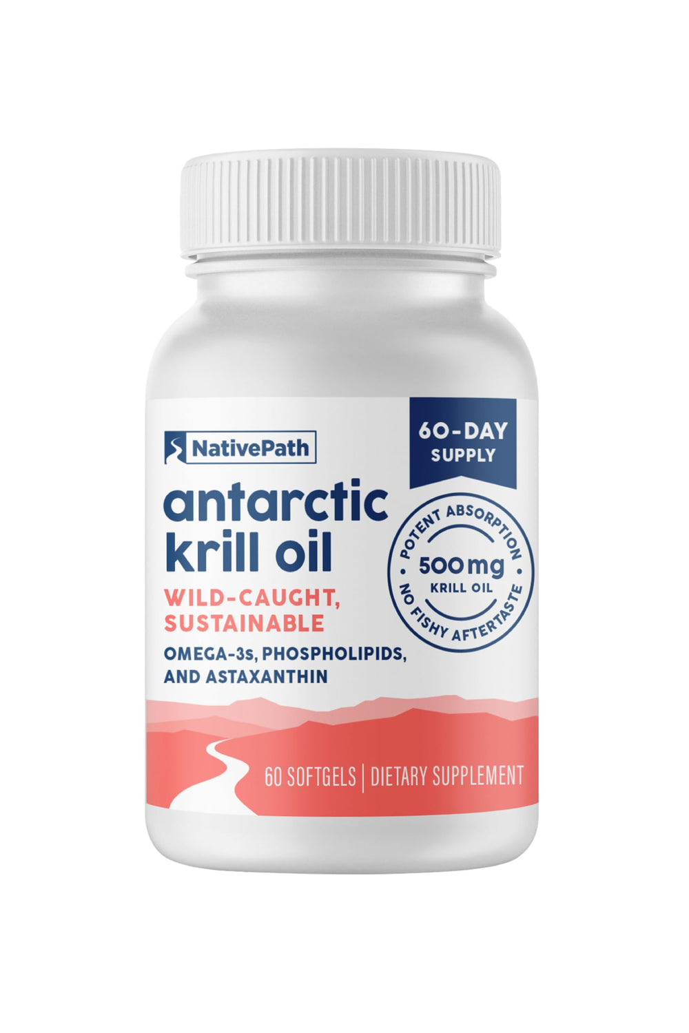 NativePath Antarctic Krill Oil bottle highlights pure omega-3 source for daily wellness.