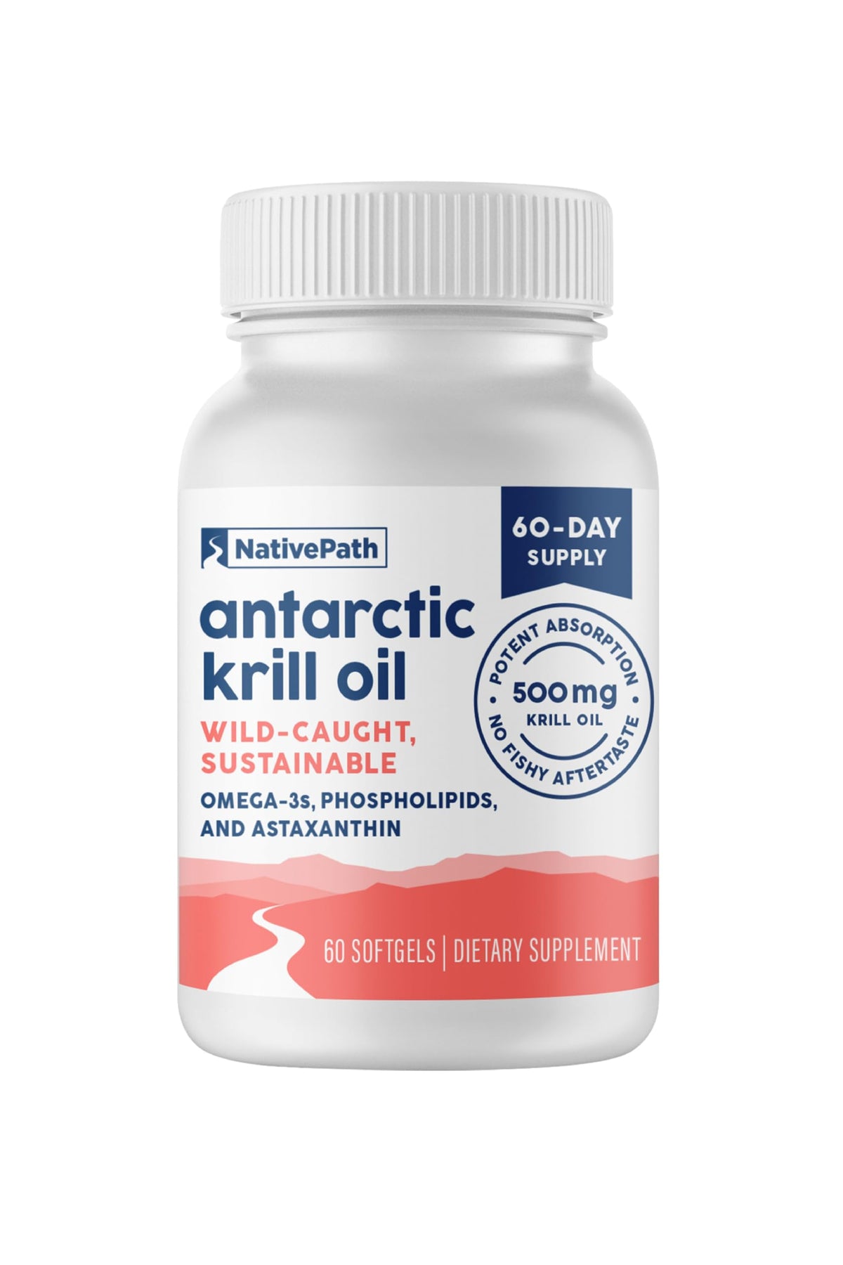 NativePath Antarctic Krill Oil bottle highlights pure omega-3 source for daily wellness.
