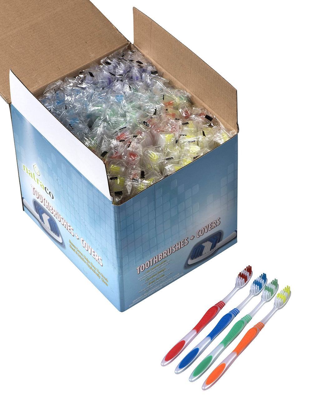Natraco colorful brushes with covers aid differentiation and organization.