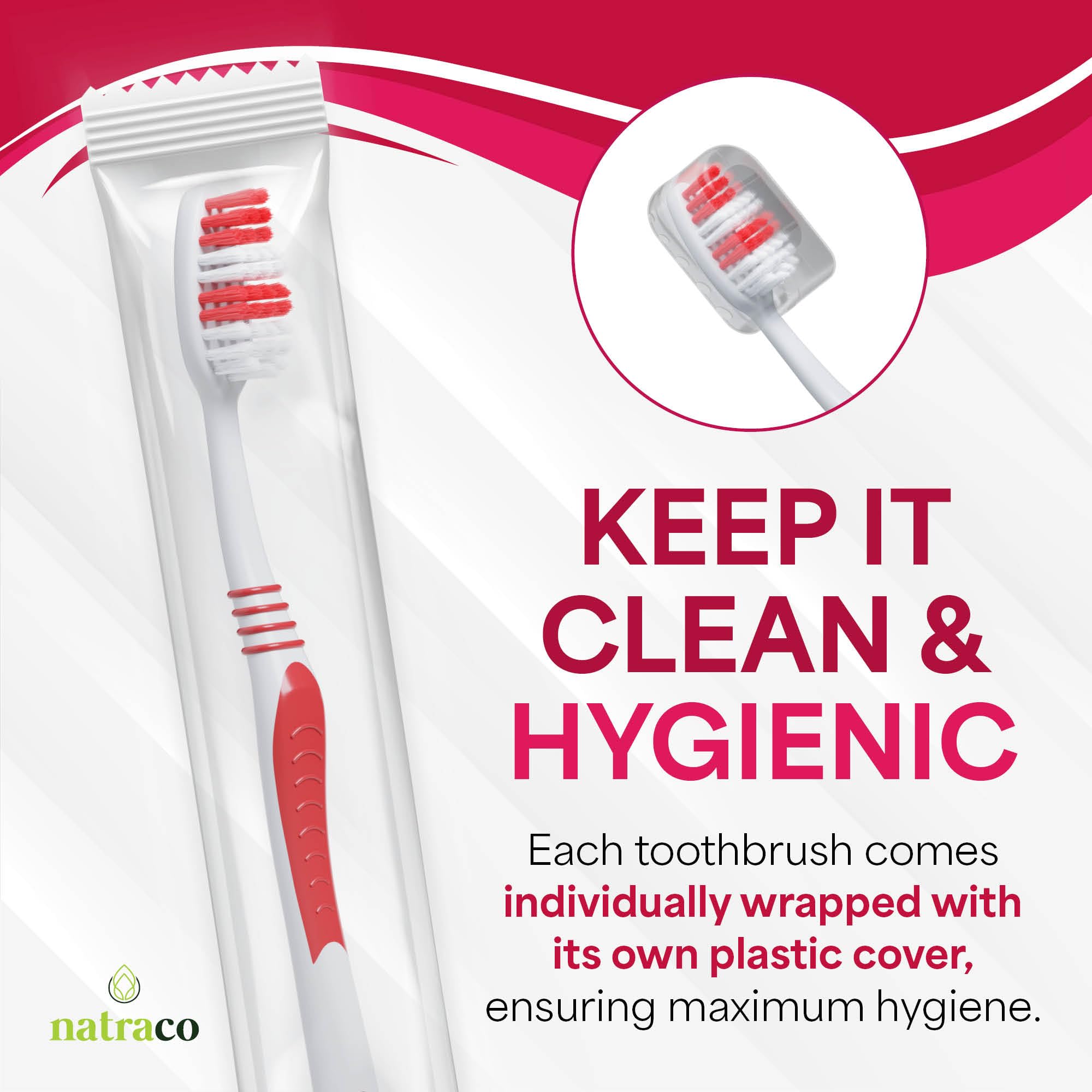 Natraco medium-soft bristles provide gentle cleaning for daily oral care.