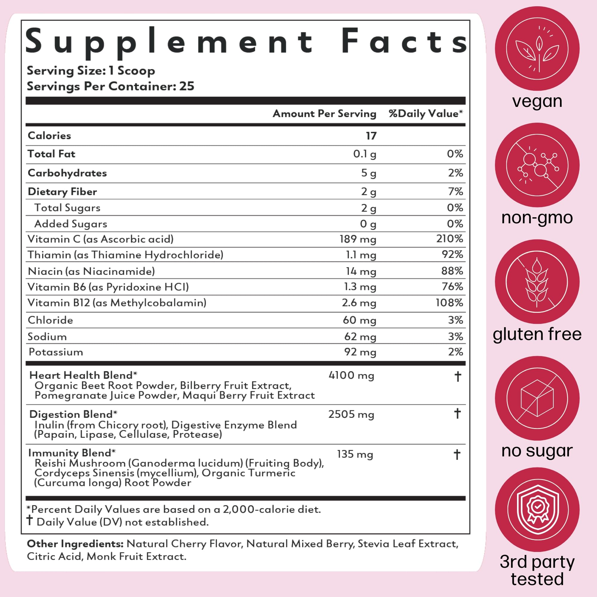 Natrava Beets+ ingredients panel highlights added vitamins and prebiotics.