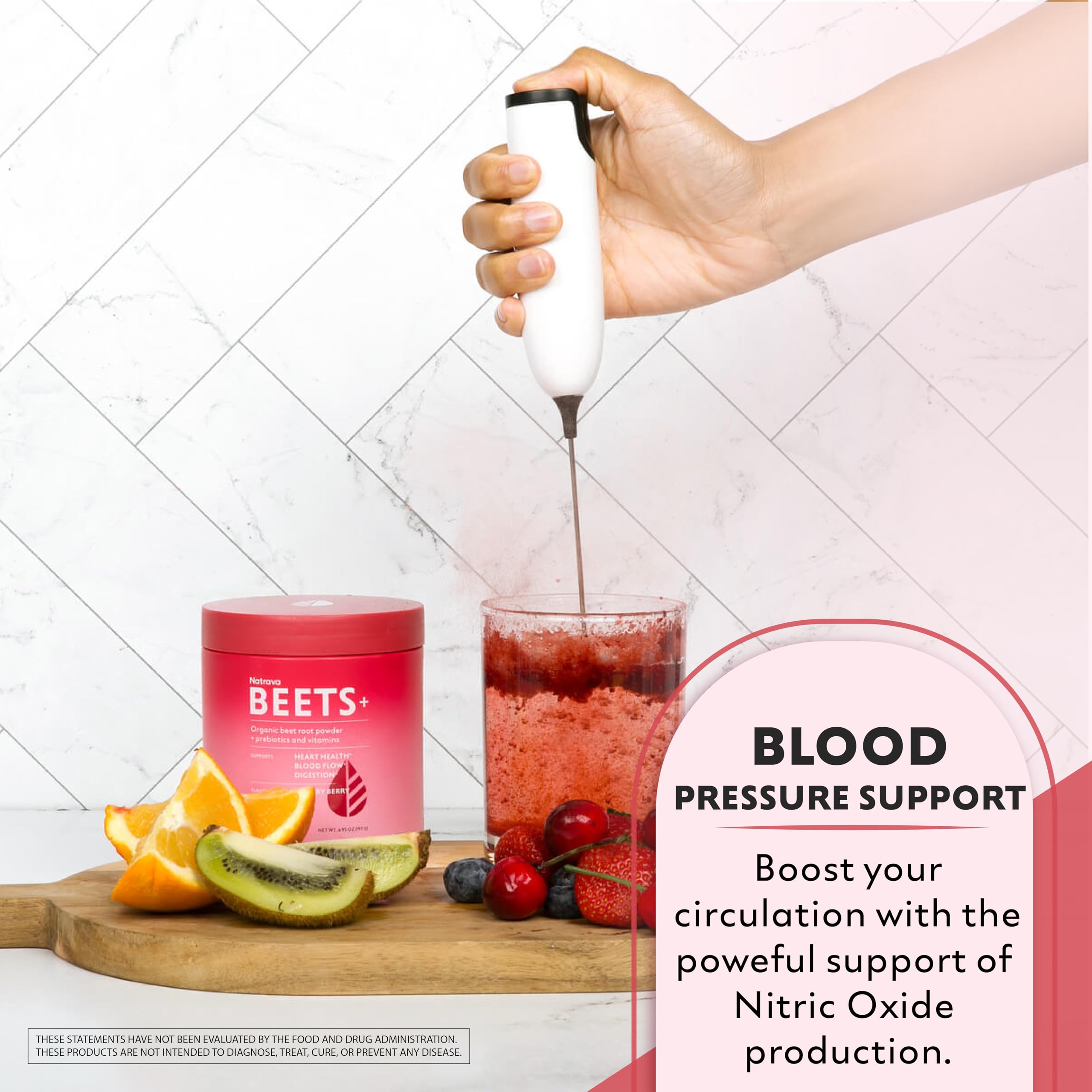 Natrava Beets+ packaging with ingredients list emphasizes clean, vegan ingredients.