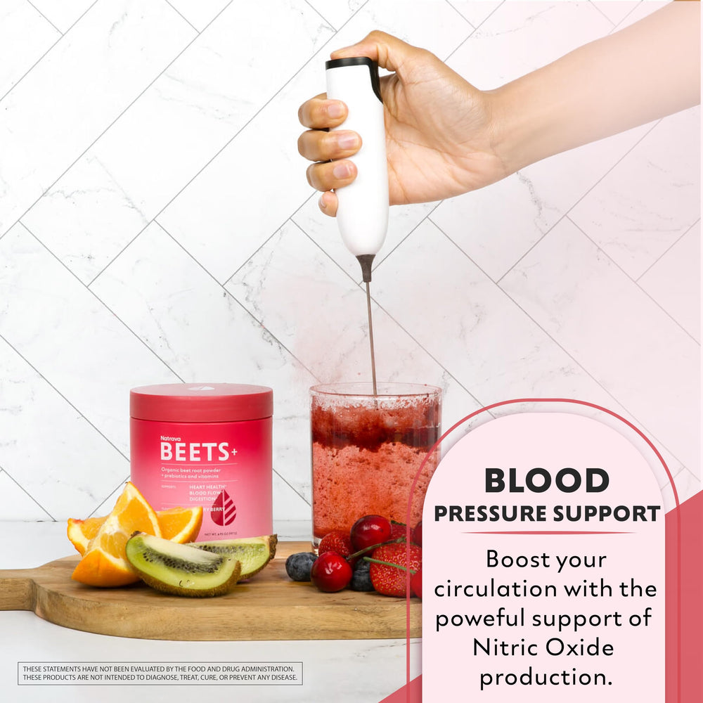 Natrava Beets+ packaging with ingredients list emphasizes clean, vegan ingredients.