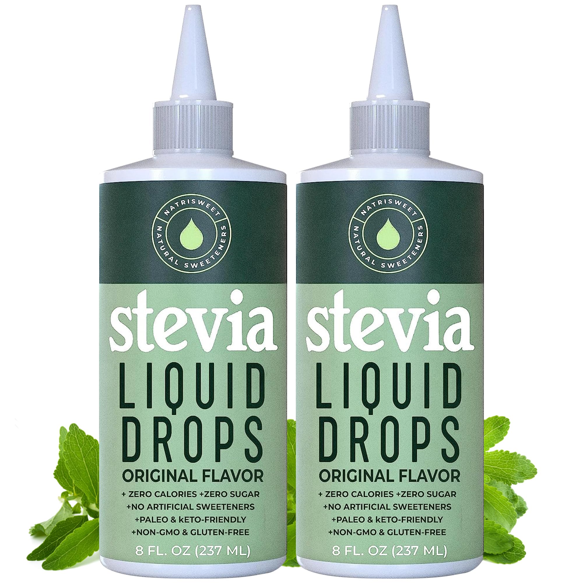 NatriSweet liquid stevia drops pour from the bottle for zero-calorie sweetness.