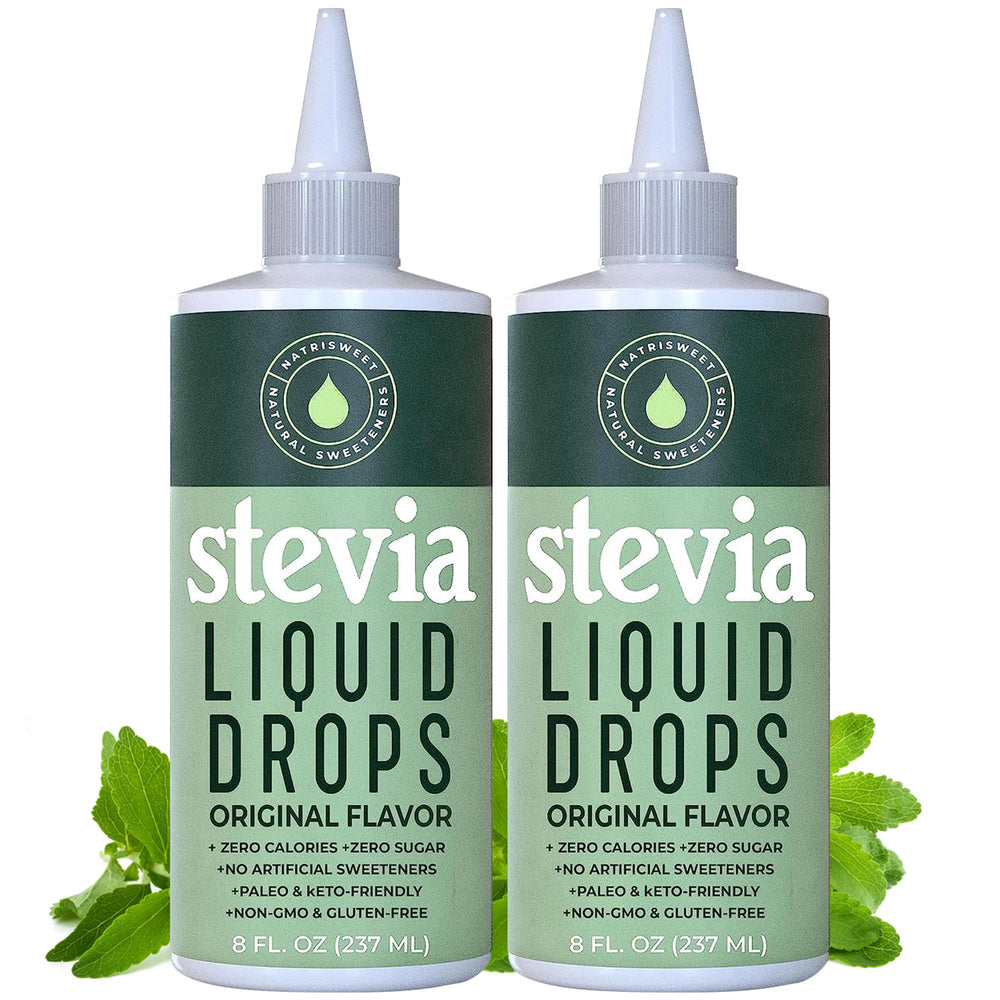 NatriSweet liquid stevia drops pour from the bottle for zero-calorie sweetness.