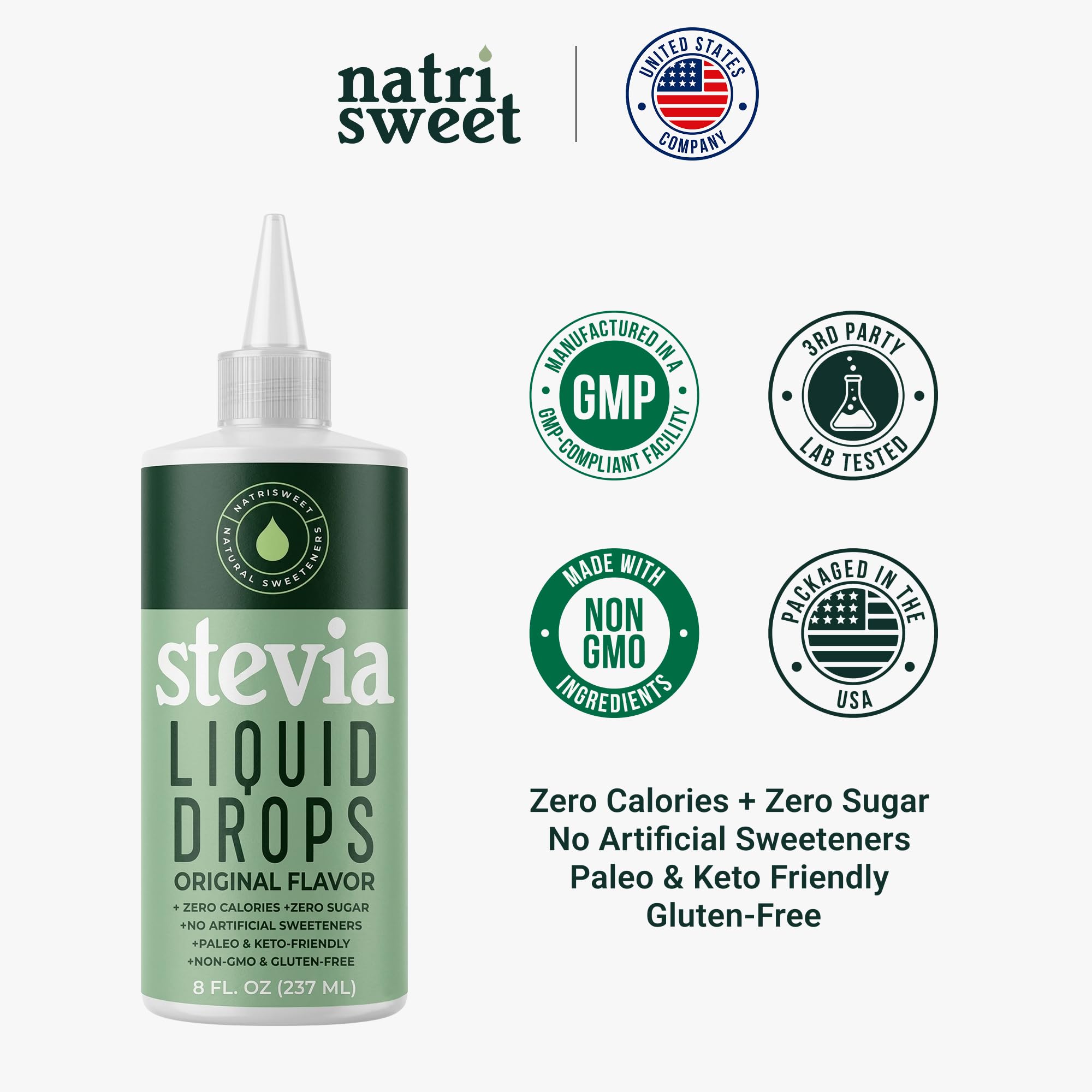NatriSweet liquid stevia drops sweeten drinks and treats with ease.