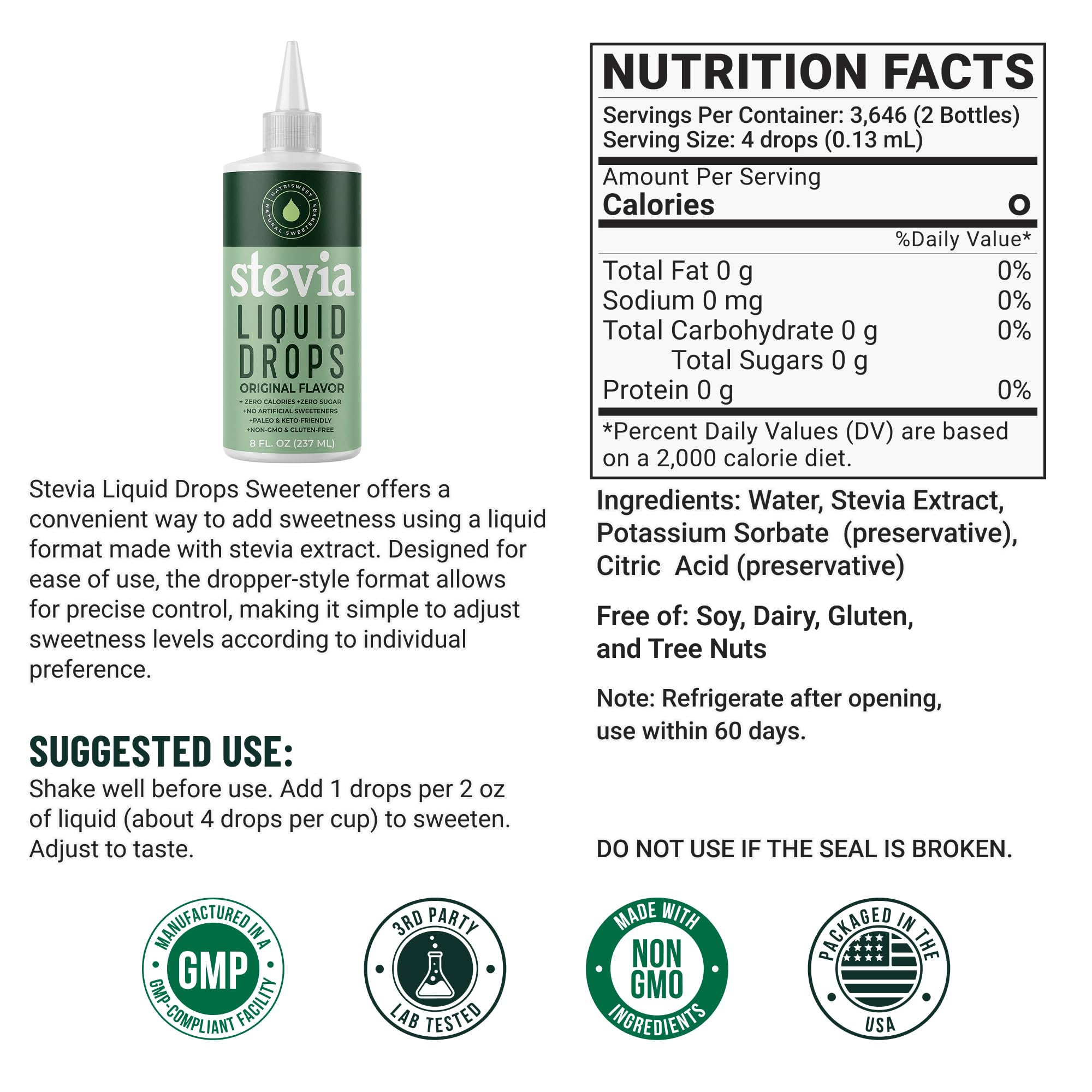 Two-pack NatriSweet stevia drops on kitchen counter for easy use.