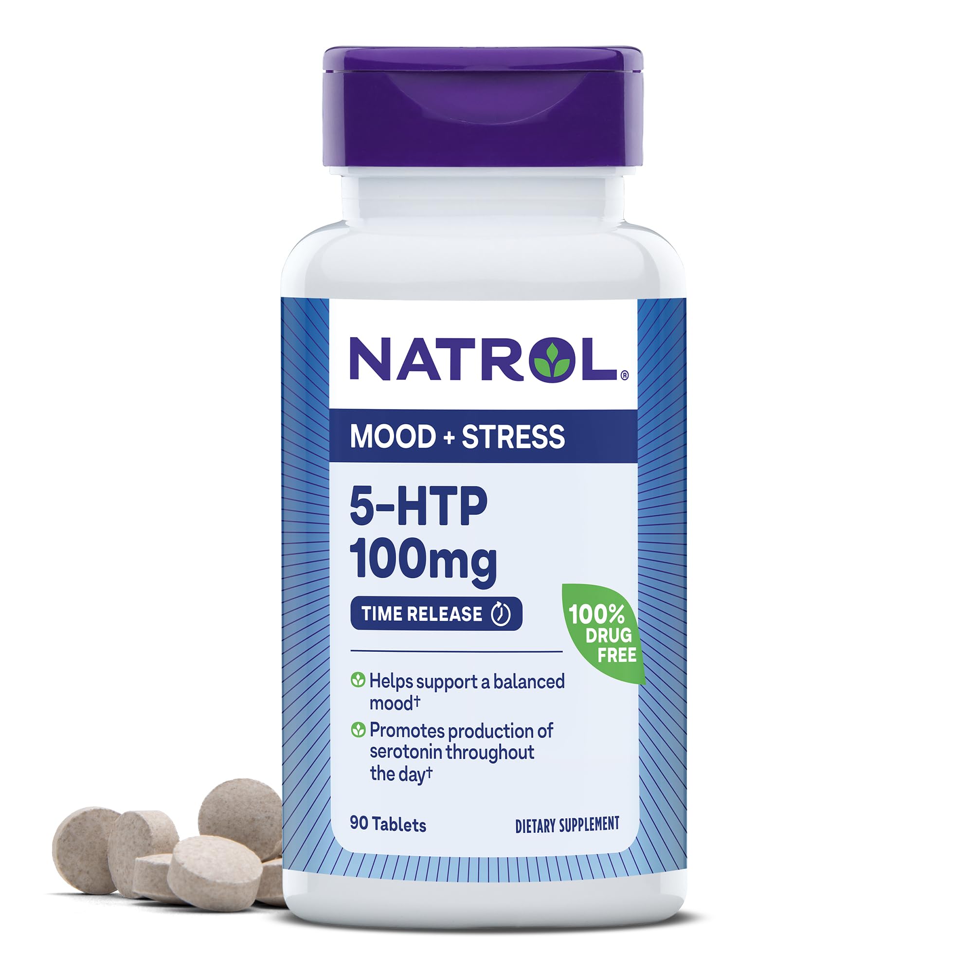 Natrol 5-HTP bottle with clear labeling supports easy daily mood tracking.
