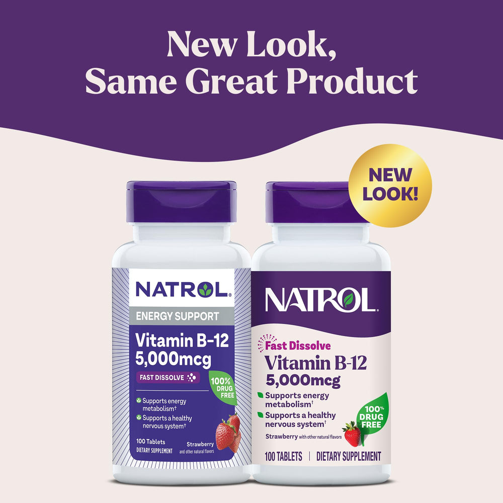 Natrol B12 5000mcg dissolve-on-tongue showing quick absorption.