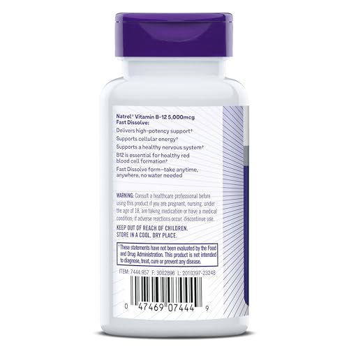 Natrol B12 5000 mcg packaging back with label details