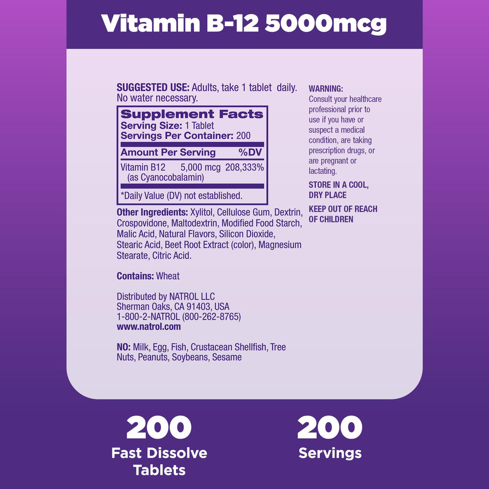 Natrol B12 tablet dissolving on tongue for easy intake