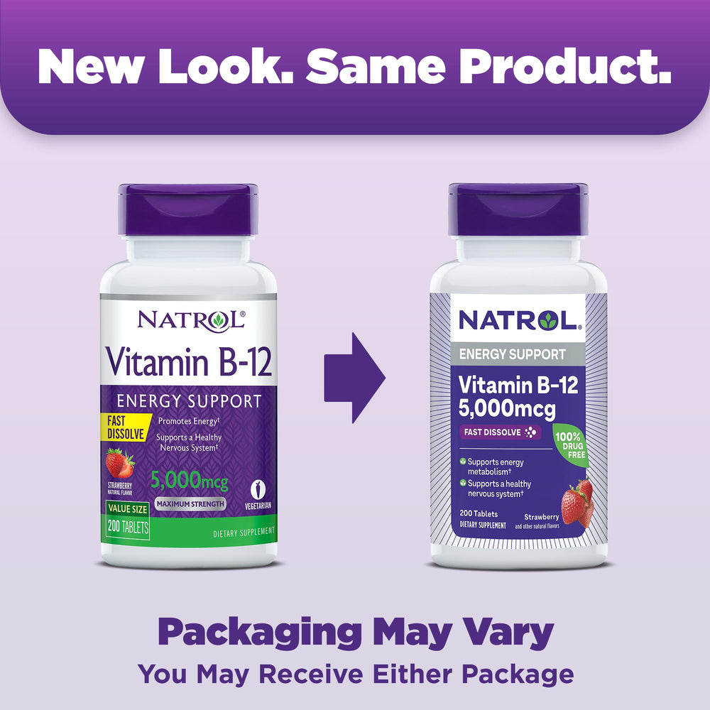 Natrol B12 tablet on tongue showing quick sublingual absorption