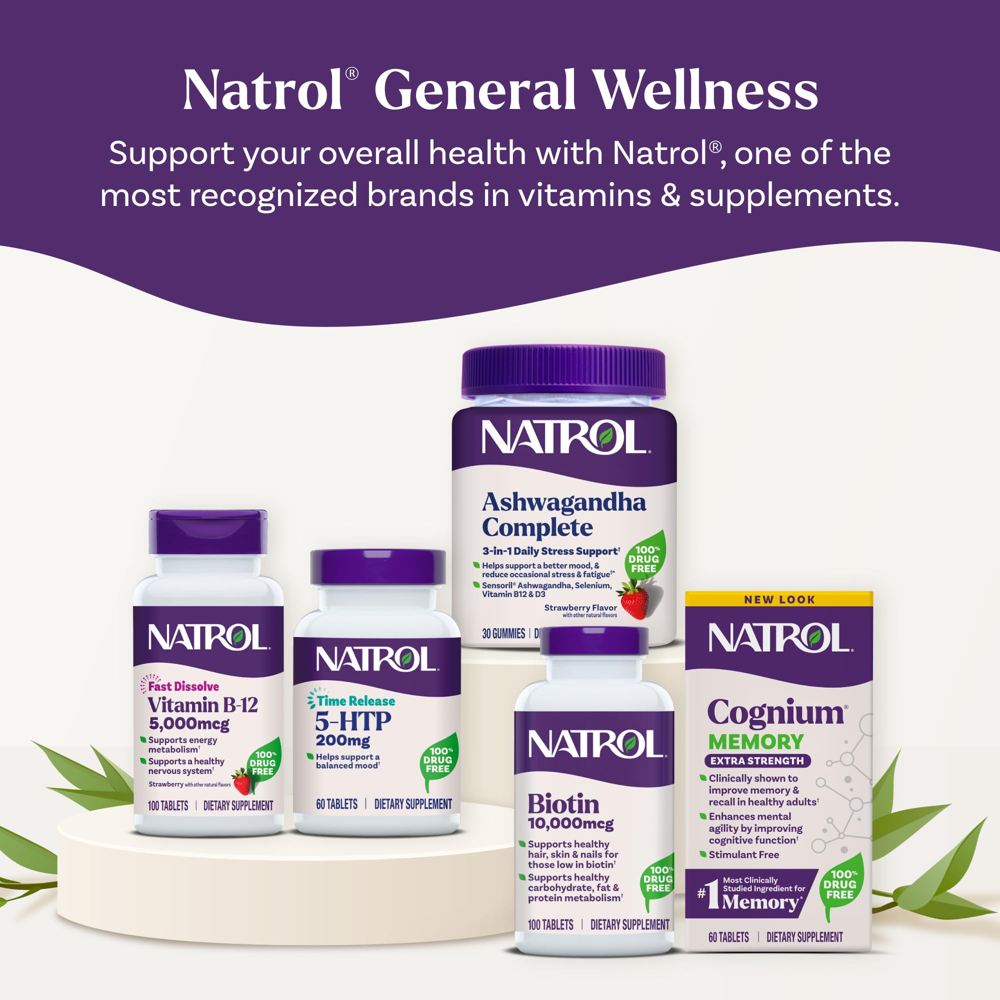 Natrol B12 bottle packaging closeup with branding and easy-to-take tablets.