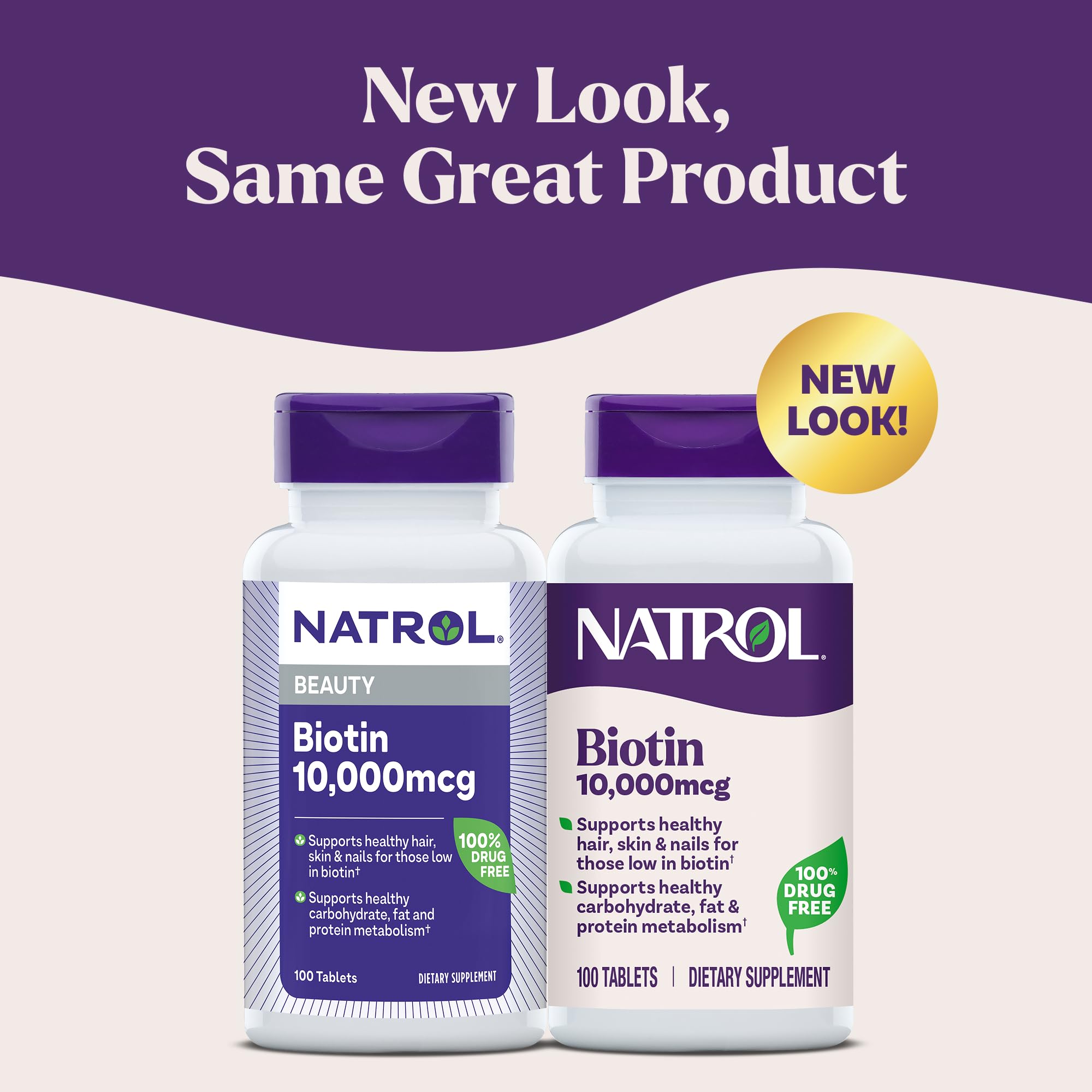 Natrol Beauty Biotin tablet close-up highlighting daily beauty support for hair wellness