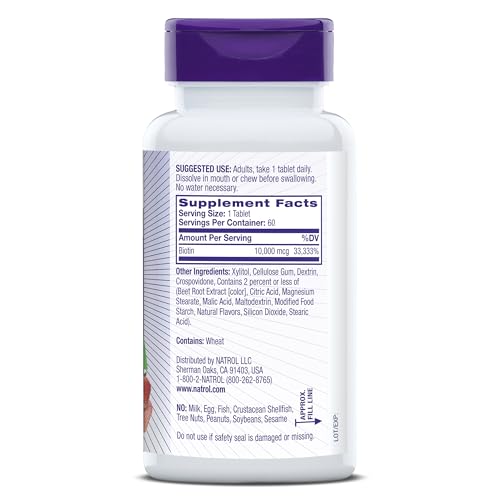 Packaging view showing Natrol Biotin branding and fast-dissolve format