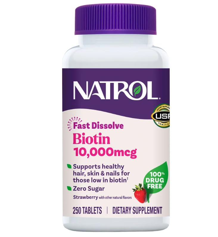 Close-up of Natrol Biotin Beauty dissolving tablet for on-the-go use.